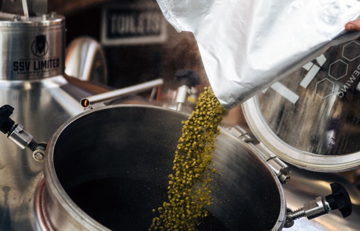 Pouring hops from bag